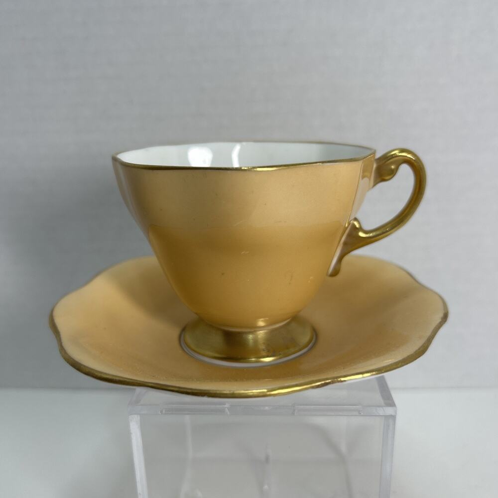 Vtg EB Foley England Bone China Cup And Saucer Set Peach w/Gold Trim